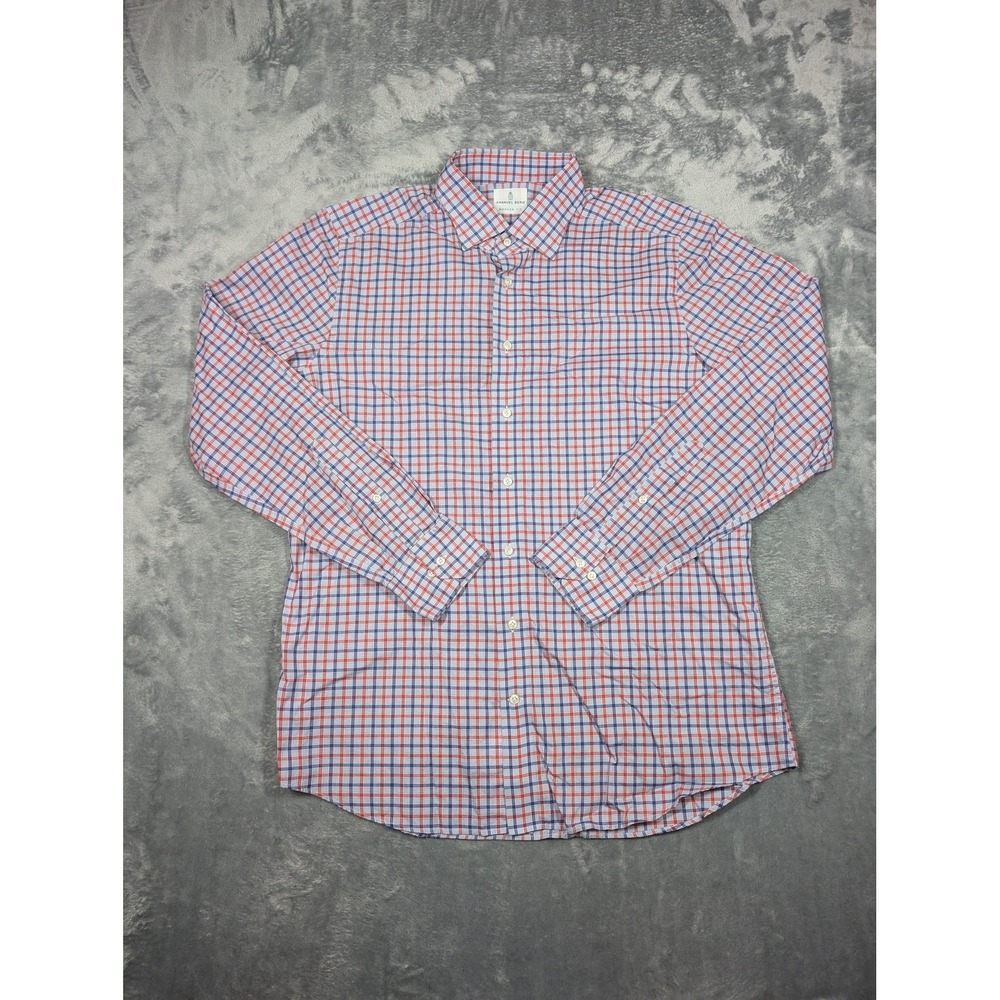 Emanuel Berg Shirt Mens Large Blue Red Check Dress Modern Fit Long Sleeve